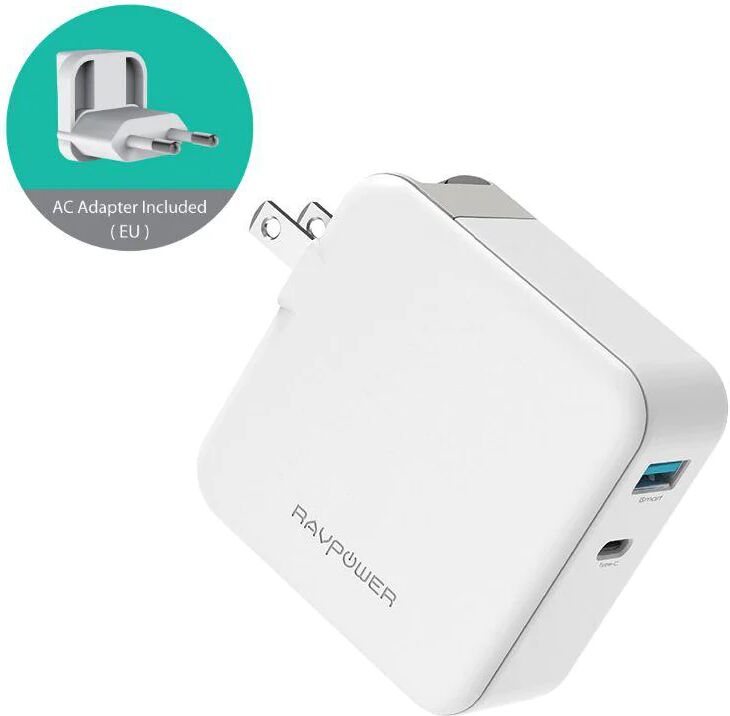 RAVPower (Power Delivery) 45W Vægoplader m. 1 x USB-C & 1 x USB-A (EU+US) Hvid