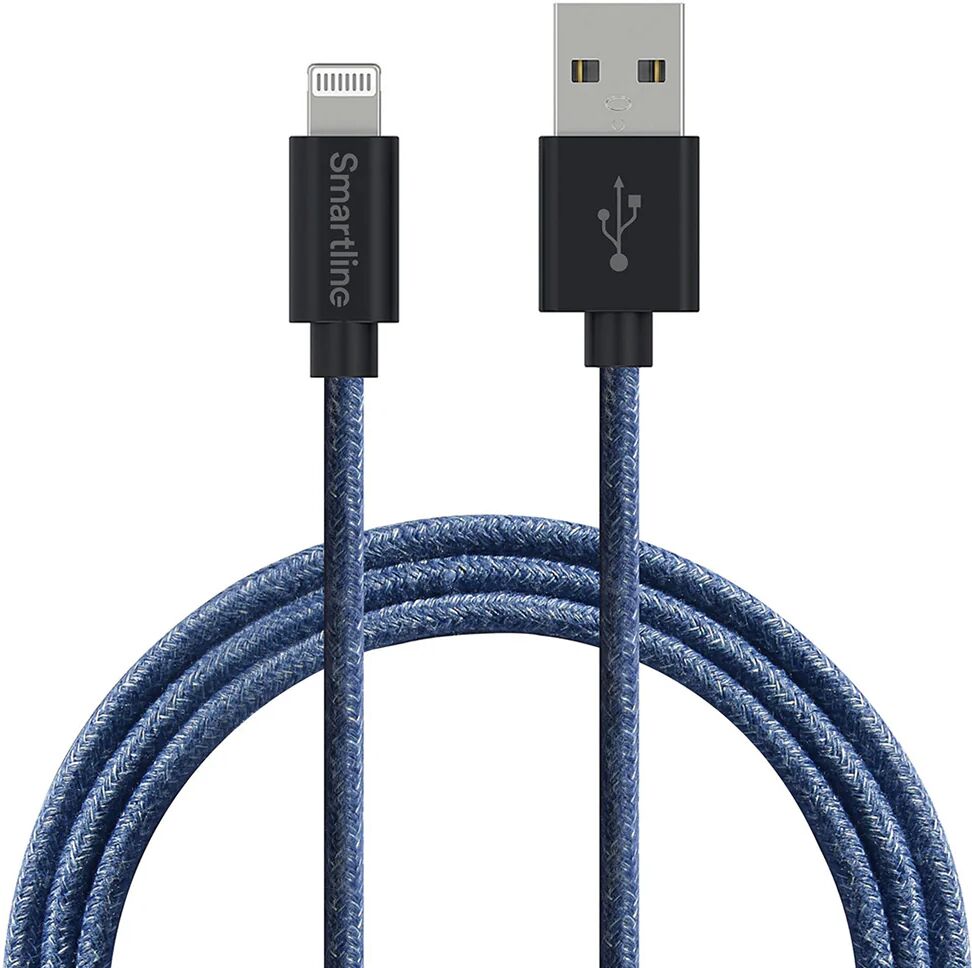 Smartline Fuzzy USB-A til Lightning Kabel 2 m. - Blå