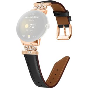 MOBILCOVERS.DK Google Pixel Watch 1 / 2 Læder Rem m. Rose Gold Rhinsten Spænde - Sort