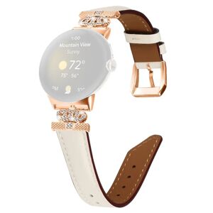 MOBILCOVERS.DK Google Pixel Watch 1 / 2 Læder Rem m. Rose Gold Rhinsten Spænde - Beige