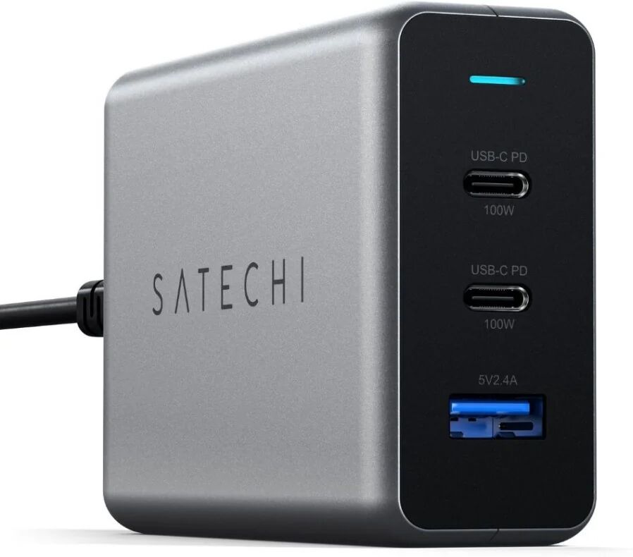 Satechi USB-C 100W GaN PD Travel Charger 2x USB-C & USB-A - Space Grey