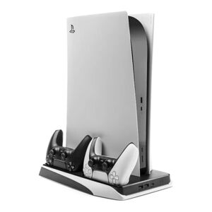 Fixed PS5 Stander m. Køling / 2 x USB-A / 2 x PS5 Controller Ladepladser - Sort / Hvid