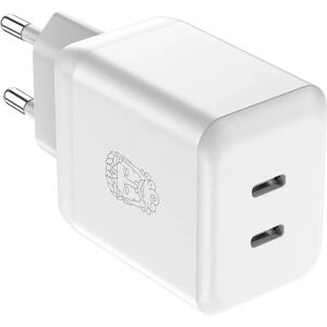 Upström Cirkulär GaN 35W Bæredygtig Vægoplader m. 2 x USB-C - Hvid