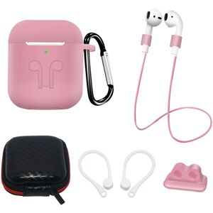 AirPods (1 & 2. gen.) Hurtel Silikone Case Sæt m. Etui, Neck Strap & Ear Hook - Lyserød