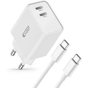 Tech-Protect Network PD 35W Vægoplader m. 2 x USB-C & USB-C Kabel - Hvid