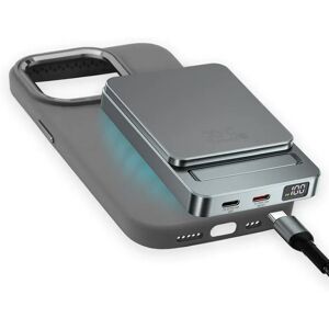 4Smarts iPhone 15 OneStyle Silikone Cover - MagSafe Kompatibel - m. MagSafe Kompatibel PowerBank 22.5W 5000mAh & USB-C til USB-C kabel - Grå