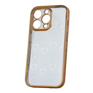 MOBILCOVERS.DK iPhone 14 Pro Fleksibel Plastik Cover m. Holografisk Folie - Hjerter Motiv - Gennemsigtig / Rose Gold