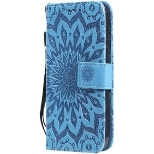 MOBILCOVERS.DK iPhone 15 Læder Cover m. Pung og Strop - Mandala Blomst - Blå