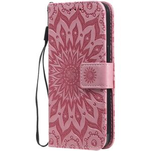 MOBILCOVERS.DK iPhone 15 Læder Cover m. Pung og Strop - Mandala Blomst - Lyserød