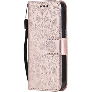 MOBILCOVERS.DK iPhone 15 Læder Cover m. Pung og Strop - Mandala Blomst - Rose Gold