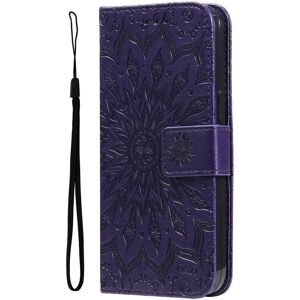 MOBILCOVERS.DK iPhone 15 Plus Læder Cover m. Pung og Strop - Mandala Blomst - Lilla