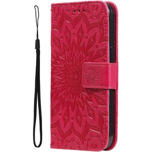 MOBILCOVERS.DK iPhone 15 Plus Læder Cover m. Pung og Strop - Mandala Blomst - Rød