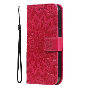 MOBILCOVERS.DK iPhone 15 Pro Læder Cover m. Pung og Strop - Mandala Blomst - Rød