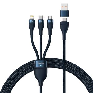Baseus Flash Series 2 - 3-i-1 100W USB Multi Kabel m. USB-C, Lightning & Micro-USB - 1.2m - Blå