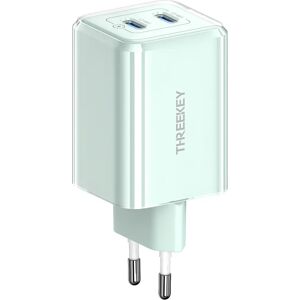 Threekey PD 35W GaN USB-C Hurtig Vægoplader m. 2 x USB-C - Grøn