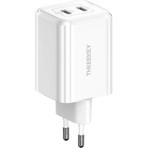 Threekey PD 35W GaN USB-C Hurtig Vægoplader m. 2 x USB-C - Hvid