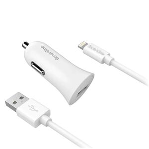 Smartline 12W Biloplader m. Lightning Kabel 1m - Hvid