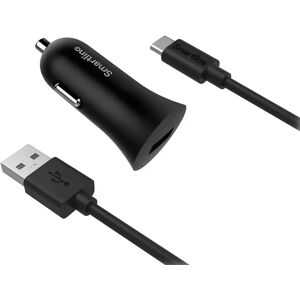 Smartline 12W Biloplader m. USB-C Kabel 1m - Sort