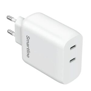 Smartline Vægoplader 35W Hurtig Oplader 2 x USB-C PD - Hvid