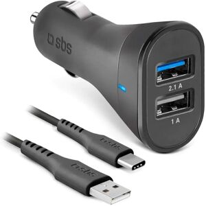 SBS 10W Biloplader Kit m. 2 x USB-A & USB-C Kabel - Sort