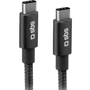 SBS USB-C til USB-C Flettet Nylon Kabel - 1.5 Meter - 25W (PD) - Sort