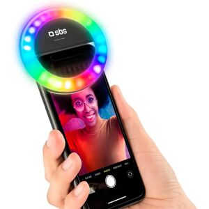 SBS Mini Selfie Ring Light m. Flerfarvet Lys til Smartphone - Sort