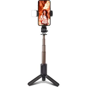 SBS Selfie Stang m. Indbygget LED & Tripod - Max Mobil: 60 - 95mm - Sort