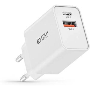 Tech-Protect Network 30W Vægoplader m. 1 x USB-C PD & 1 x USB-A QC - Hvid