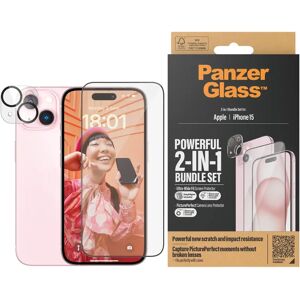 iPhone 15 PanzerGlass 2-i-1 Bundle m. EasyAligner - Skærmbeskyttelse (UWF) / Kamerabeskyttelse - Gennemsigtig / Sort