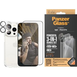 iPhone 15 Pro PanzerGlass 3-i-1 Bundle m. EasyAligner - Cover / Skærmbeskyttelse (UWF) / Kamerabeskyttelse - Gennemsigtig / Sort