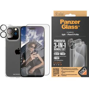 iPhone 15 Pro Max PanzerGlass 3-i-1 Bundle m. EasyAligner - Cover / Skærmbeskyttelse (UWF) / Kamerabeskyttelse - Gennemsigtig / Sort