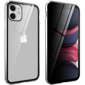 MOBILCOVERS.DK iPhone 11 360° Magnetisk Cover m. Glas Bagside og Forside m. Privacy Funktion - Sølv