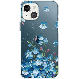 MOBILCOVERS.DK iPhone 14 Fleksibel TPU Plast Cover - Gennemsigtig m. Blå Blomster