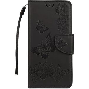 MOBILCOVERS.DK Samsung Galaxy A30s / A50 Blomster og Sommerfugle Læder Cover m. Pung Sort