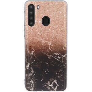 MOBILCOVERS.DK Samsung Galaxy A21 Fleksibel Plastik Cover m. Marble Print - Bronze / Sort Marmor