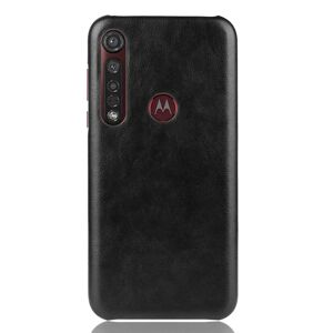 MOBILCOVERS.DK Motorola Moto G8 Plus Litchi Grain Læderbetrukket Plastik Cover - Sort