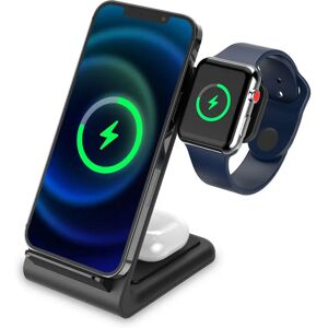 Tech-Protect A20 3-in-1 Trådløs Oplader m. Lys 15W - Apple Watch, AirPods & Smartphone - Sort