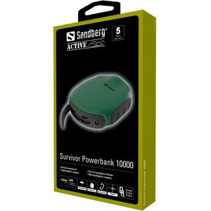 Sandberg 10W Survivor PowerBank 10.000mAh USB-A - Sort/Grøn