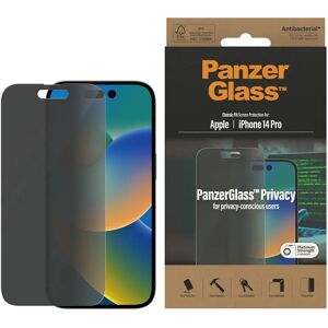 iPhone 14 Pro PanzerGlass AntiBacterial Classic Fit Skærmbeskyttelse - Privacy Filter - Platinum Strength - Gennemsigtig / Sort