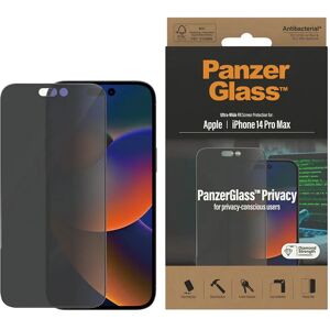 iPhone 14 Pro Max PanzerGlass AntiBacterial Ultra-Wide Fit Skærmbeskyttelse - Privacy - Diamond Strength - Gennemsigtig / Sort