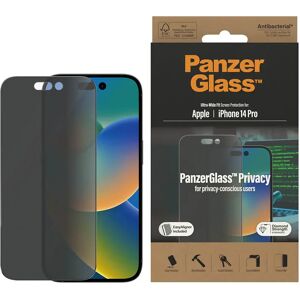 iPhone 14 Pro PanzerGlass AntiBacterial Ultra Wide Fit Skærmbeskyttelse - Privacy Filter m. EasyAligner - Diamond Strength- Gennemsigtig / Sort