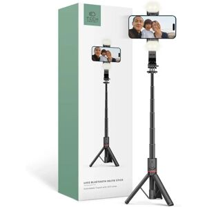 Tech-Protect L05S Kompakt Selfiestang m. Tripod & Led Lys - Bluetooth - Sort