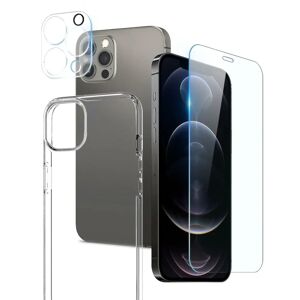 MOBILCOVERS.DK iPhone 12 Pro 3 i 1 360° Beskyttelsessæt m. Cover   Skærmbeskyttelse   Kameralinsebeskyttelse - Gennemsigtig