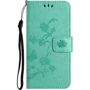 MOBILCOVERS.DK Motorola Moto E22 / E22i Flip Cover m. Kortholder - Blomster & Sommerfugle - Cyan