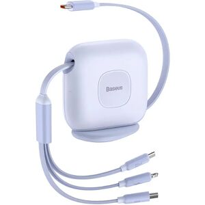 Baseus 3-i-1 Multi Kabel m. Udtrækkelige Kabler USB-C til USB-C, Micro USB og Lightning - Lavendel