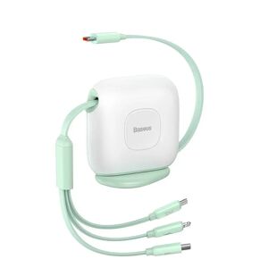 Baseus 3-i-1 Multi Kabel m. Udtrækkelige Kabler USB-C til USB-C, Micro USB og Lightning - Grøn