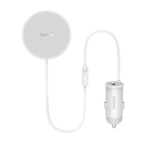 Baseus Magnetisk Biloplader til Blæseren 15W + USB-A 25W - MagSafe Kompatibel - Hvid