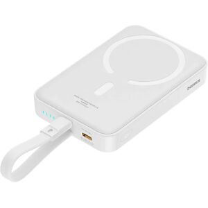 Baseus Magnetisk Qi Powerbank 20W m. USB-C Kabel & Indbygget Lightning Kabel - 10.000 mAh - MagSafe Kompatibel - Hvid