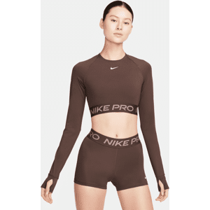 Kort Nike Pro Dri-FIT-top med lange ærmer til kvinder - brun brun L (EU 44-46)