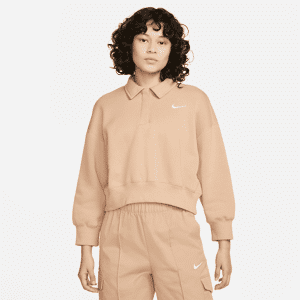 Kort Nike Sportswear Phoenix Fleece-polosweatshirt med 3/4-ærmer til kvinder - brun brun XS (EU 32-34)